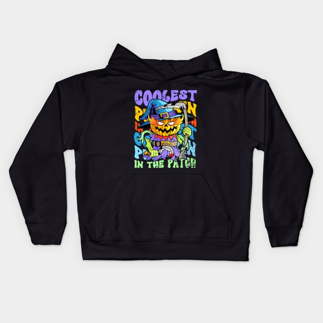 Coolest Pumpkin In The Patch vintage Kids Hoodie by Myartstor 